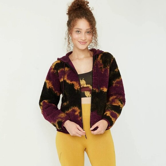 JoyLab Jackets & Blazers - JoyLab Sherpa & Fleece Full Zip Purple Black & Yellow Marble Jacket - Size Small